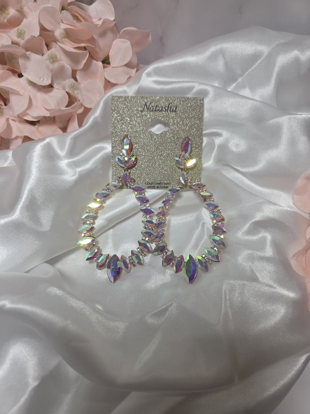 Natasha Couture Iridescent Crystal Hoop Earrings - Pink/Gold Sparkle